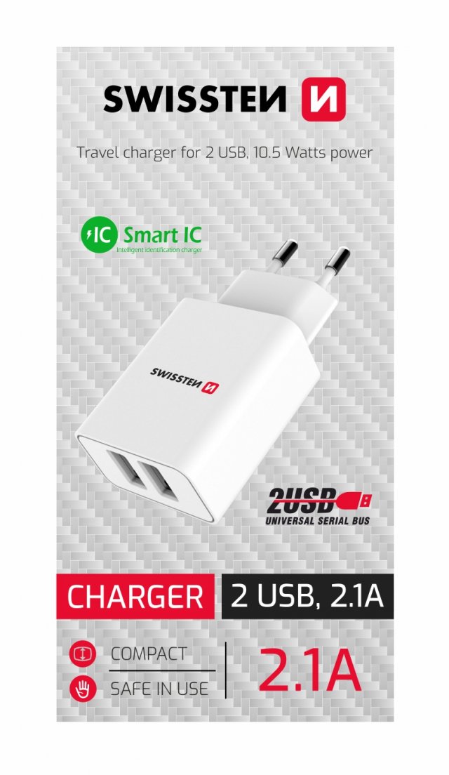 Kablovi, adapteri i punjači - SWISSTEN TRAVEL CHARGER SMART IC 2x USB-A POWER WHITE - Avalon ltd