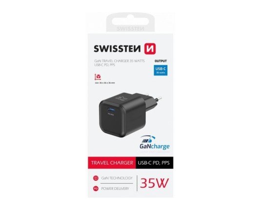 Kablovi, adapteri i punjači - Swissten Travel charger 1xUSB-C 35W PD black - Avalon ltd