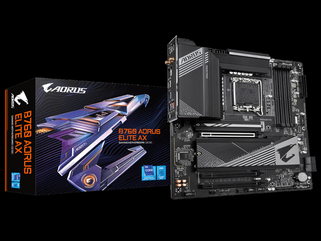 Računarske komponente - GIGABYTE INTEL MB B760 AORUS ELITE AX, 4*DDR5 7800MHz, Triple M.2, RAID, DP/HDMI, USB 3.2, LGA 1700 - Avalon ltd