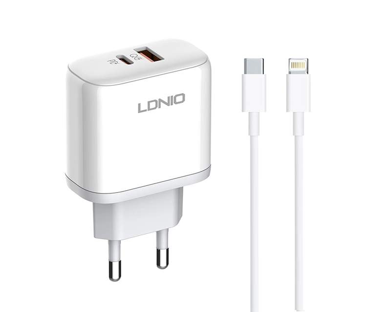 Kablovi, adapteri i punjači - LDNIO A2526C 45W QC4.0 Dual USB-A/USB-C punjac bijeli + Tip-C na  lightning kabl - Avalon ltd